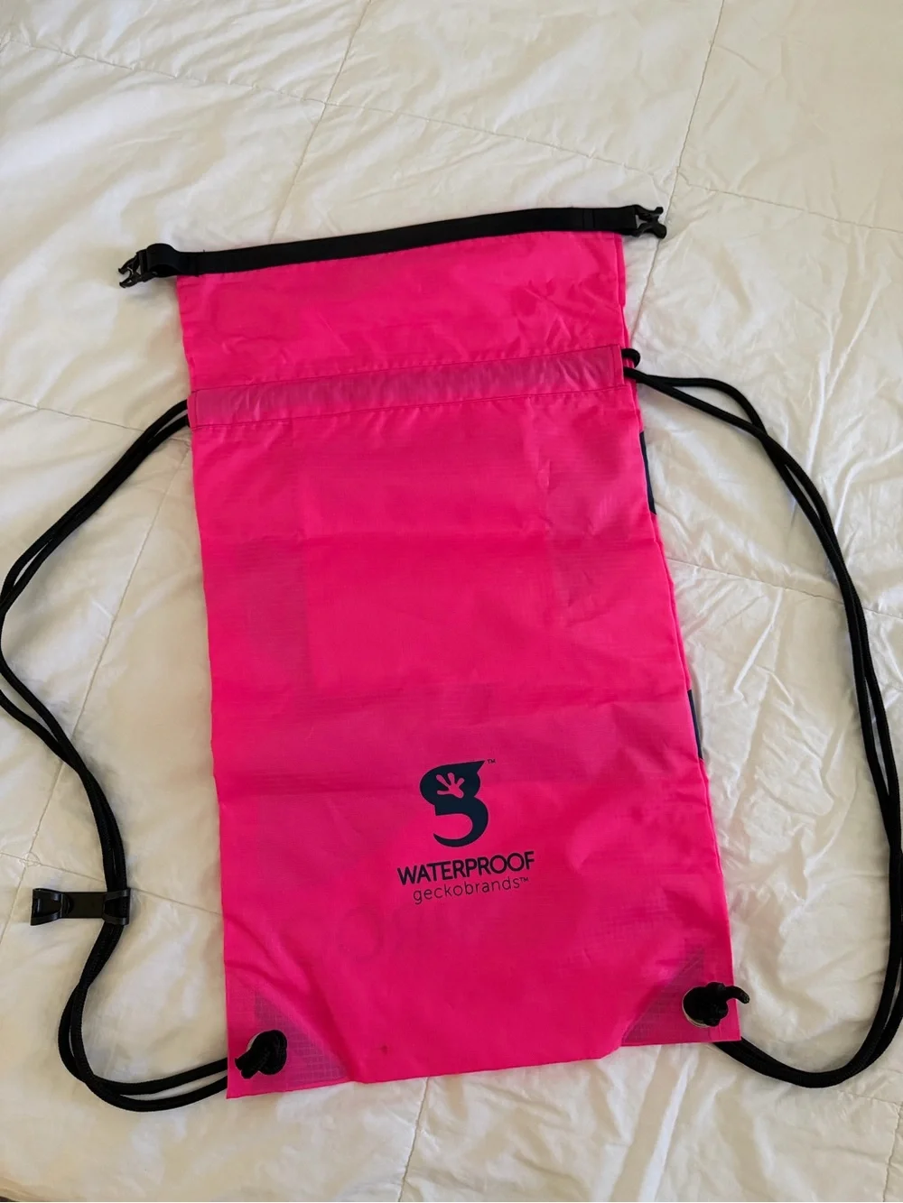 Waterproof Drawstring Backpack - Hot Pink/Black
